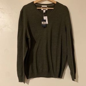 Joseph Abboud Green V Neck Merino Wool Sweater, L